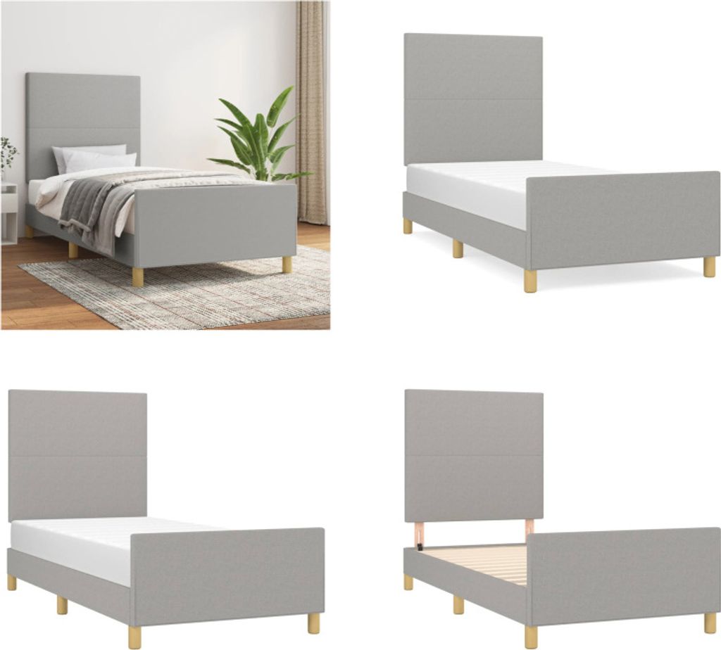 vidaXL Bettgestell mit Kopfteil Hellgrau 90x190 cm Stoff - Bettgestell Mit Kopfteil - Bettgestelle Mit Kopfteile - Bettgestell - Bett Mit Kopfteil