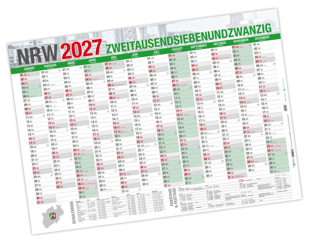 Jahresplaner NRW 2027 Wandkalender DIN A0 (118,9 x 84,1 Produktbild 