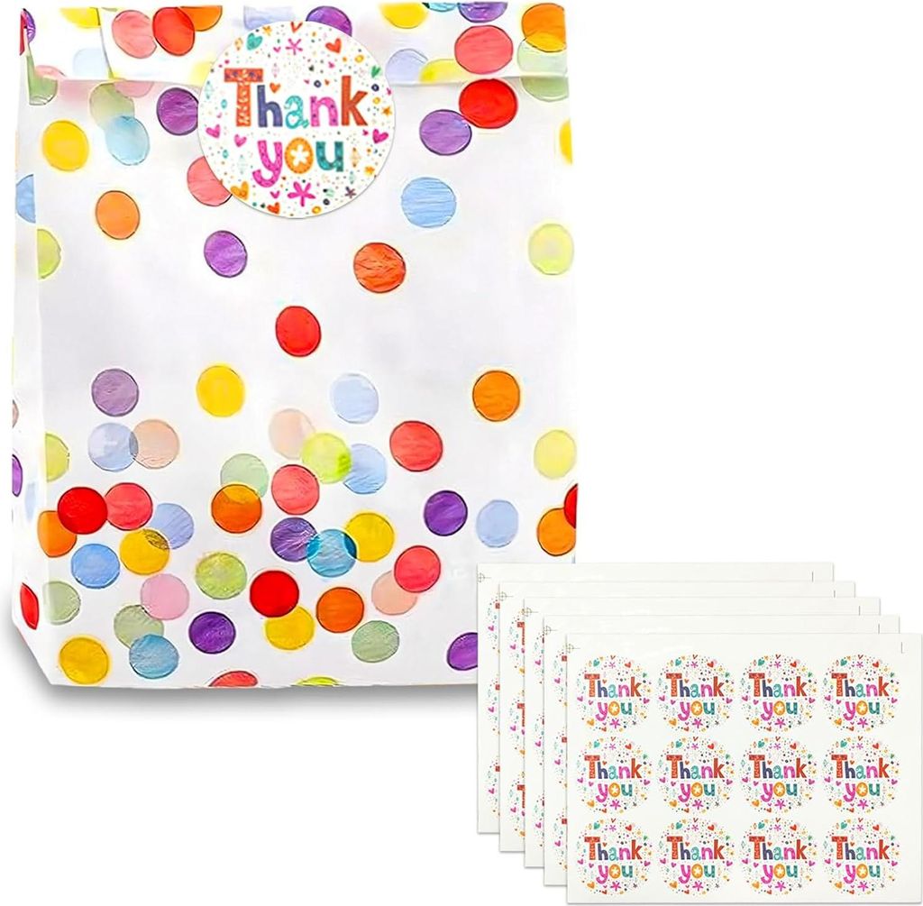 50 Stück Geschenktüten Kindergeburtstag, Kleine Papiertüten Kindergeburtstag mit 60 Aufkleber, Bunt Candy bar Tüten für Mitgebsel Geschenken V...