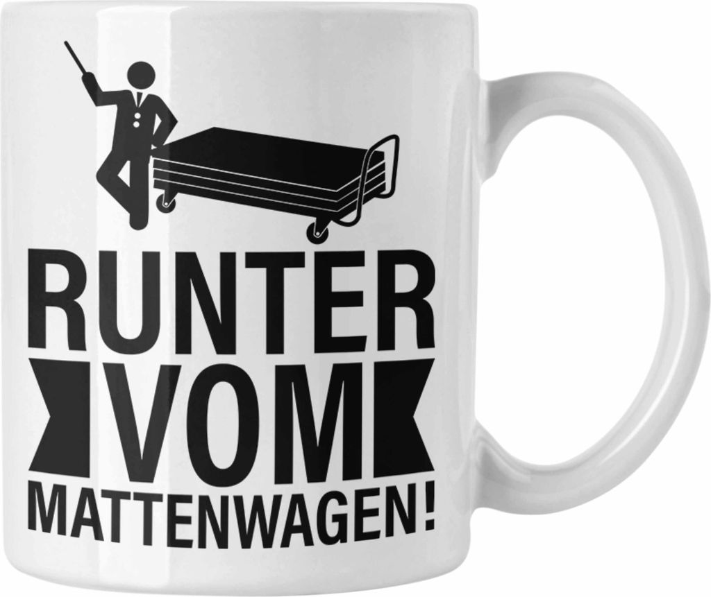 Trendation - Sportlehrer Geschenk Tasse Runter Vom Mattenwagen Lehrer Geschenkidee Schule Abi Geschenke (Weiß)