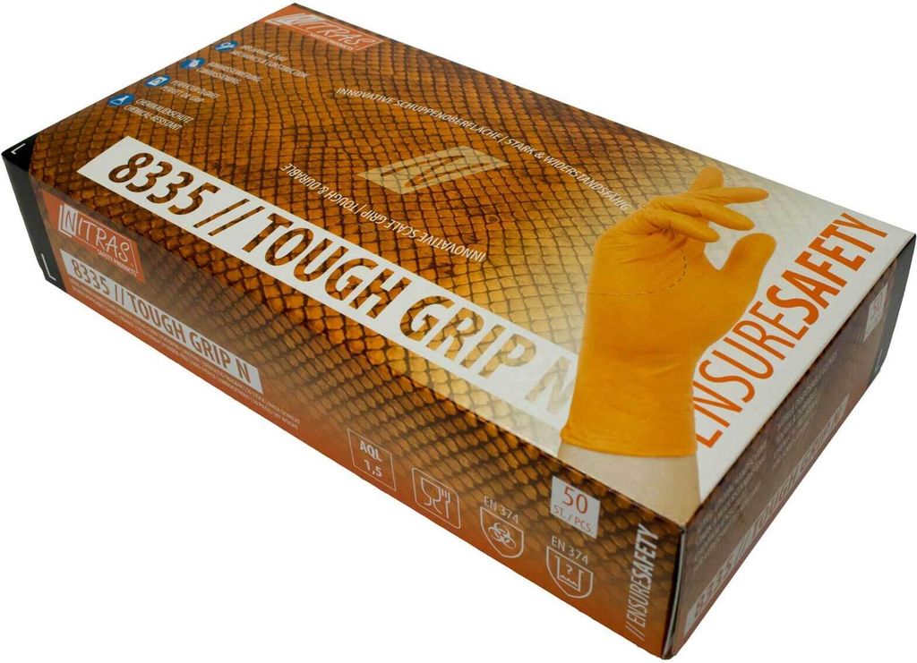 NITRAS Einmalhandschuhe Nitril Tough Grip N 8335 puderfrei S-XXL, Box à 50 Stück Größe:10