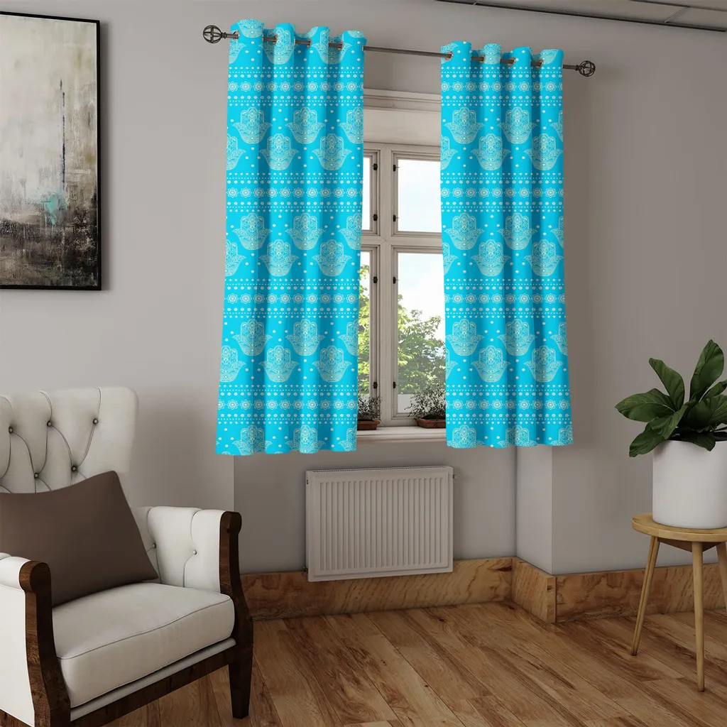 Rideau occultant décoratif Hamsa bleu pour protéger votre intimité