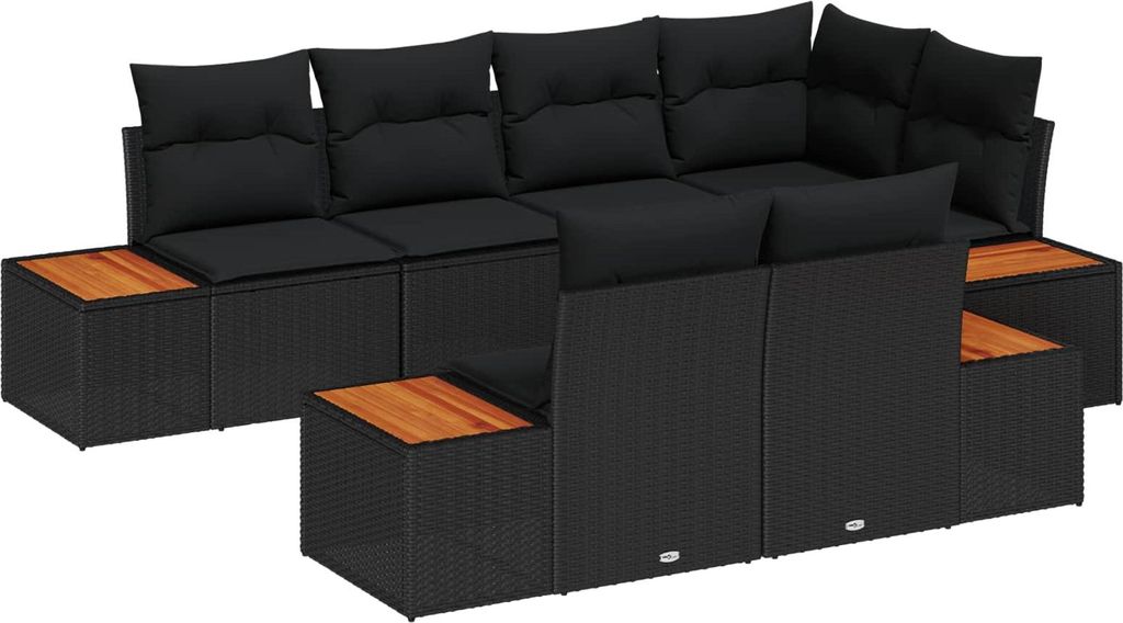 Gartensofa-set mit Kissen 7 pcs Schwarz Poly-Rattan