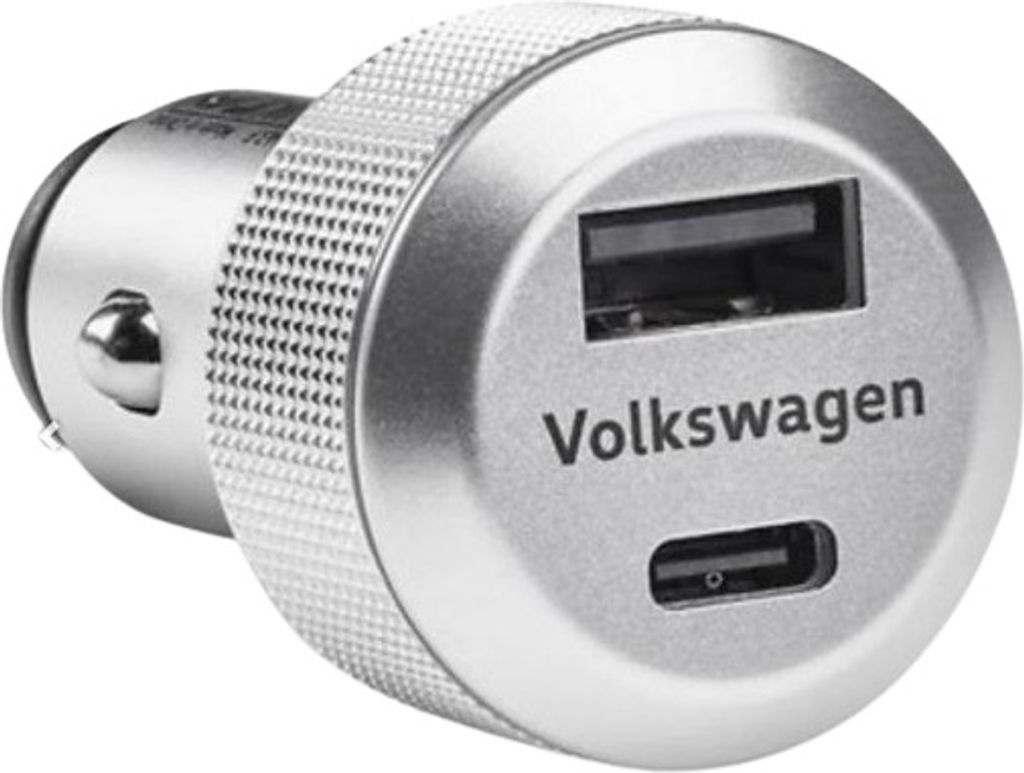 Volkswagen 000051443F Adapter USB Ladeadapter USB-A USB-C, geschirmt, beleuchtet, für 12V/24V Zigarettenanzünder