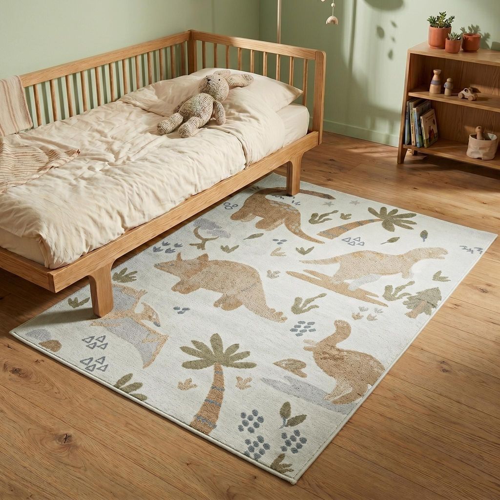 Volero - Waschbarer Kinderteppich - Mace Dino Creme - 80x150 cm - Kinderzimmer, Babyzimmer