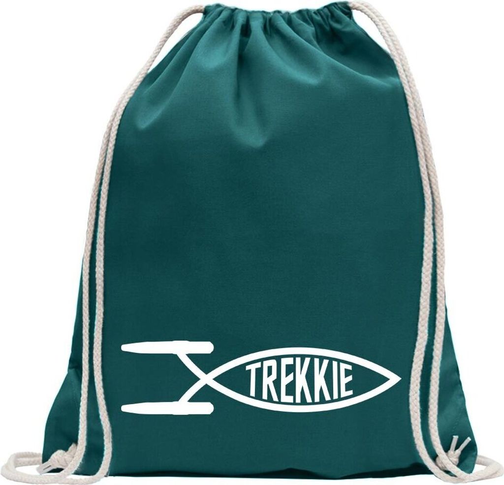Kiwistar - Turnbeutel - petrol - Trekkie Fisch - Fun Rucksack Sport Beutel Gymsack Baumwolle mit Ziehgurt
