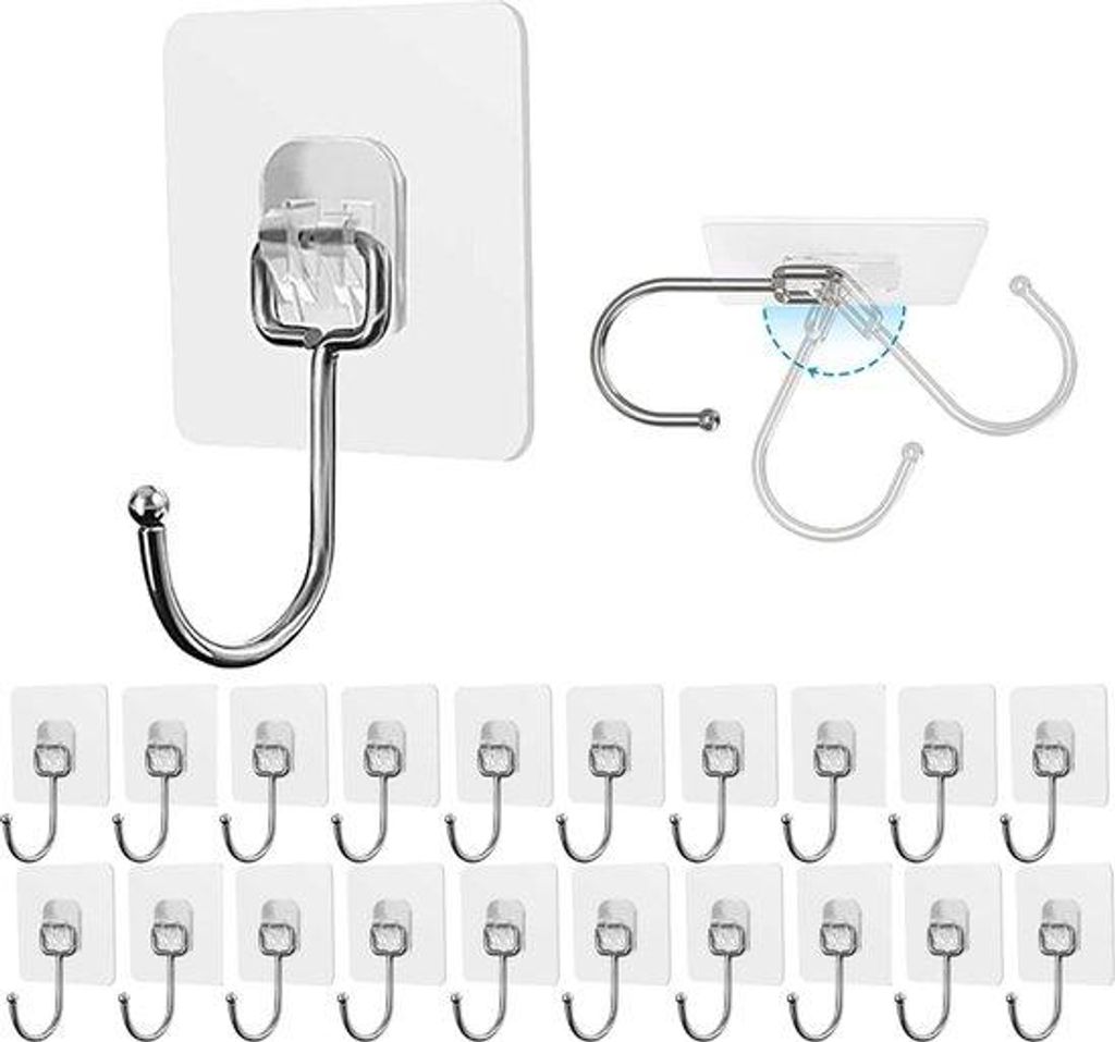 Grosse selbstklebende Haken, 15 kg (max), wasserdichte und ölbeständige Transparenthaken, multifunktionell, für Küche, Bad, Eingang, Vorratsraum