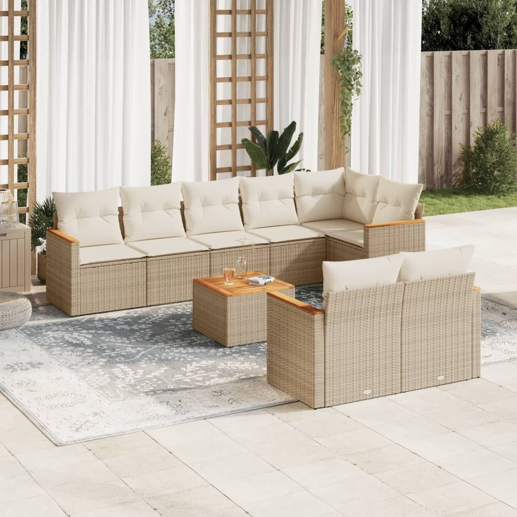 9-tlg. Garten-Sofagarnitur mit Kissen Beige Poly Rattan 3258558
