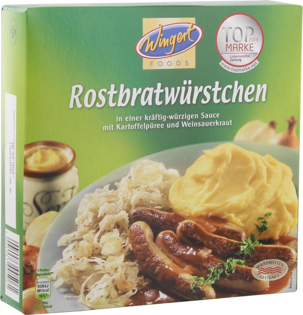 Wingert Foods Original Nürnberger Rostbratwürstchen mit Kartoffelpüree und Weinsauerkraut 480g