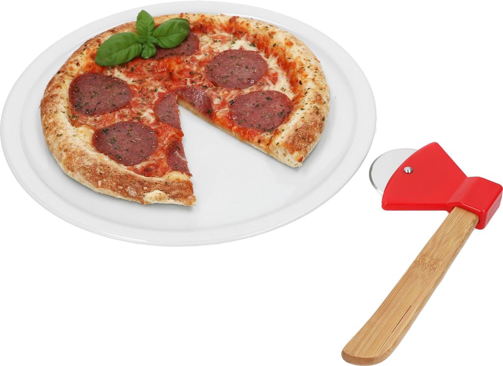 2tlg Geschenkset Pizzaschneider Axt + Bianco Pizzateller Ø30,5cm weiß