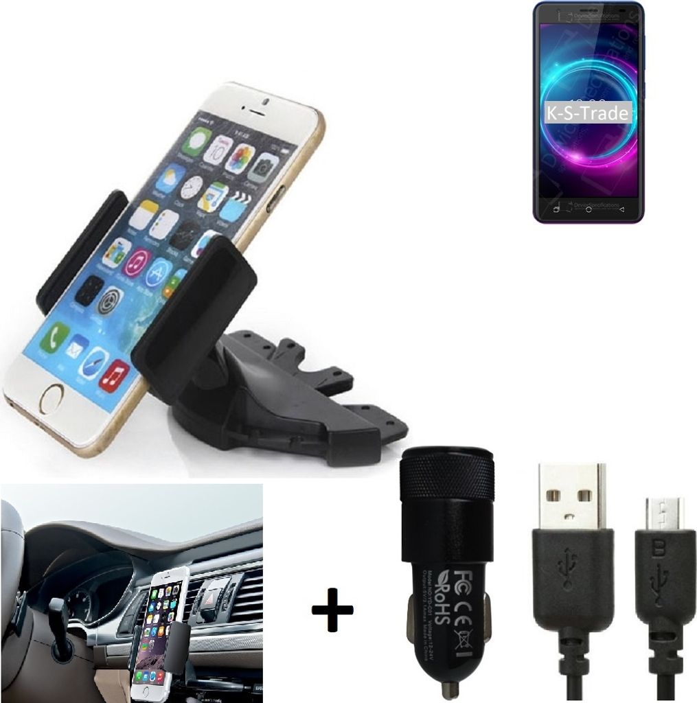 TOP SET K-S-Trade Autohalterung kompatibel mit BQ Mobile BQ-5046L Choice LTE CD Schlitz Halterung KFZ-Halter Radio Handy Halterung 360° drehbar