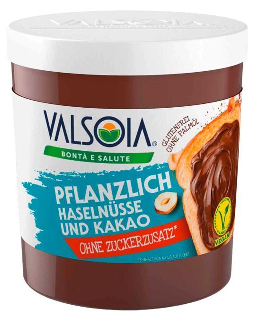 Valsoia Pflanzlich Haselnüsse und Kakao ohne Zuckerzusatz Produktbild 