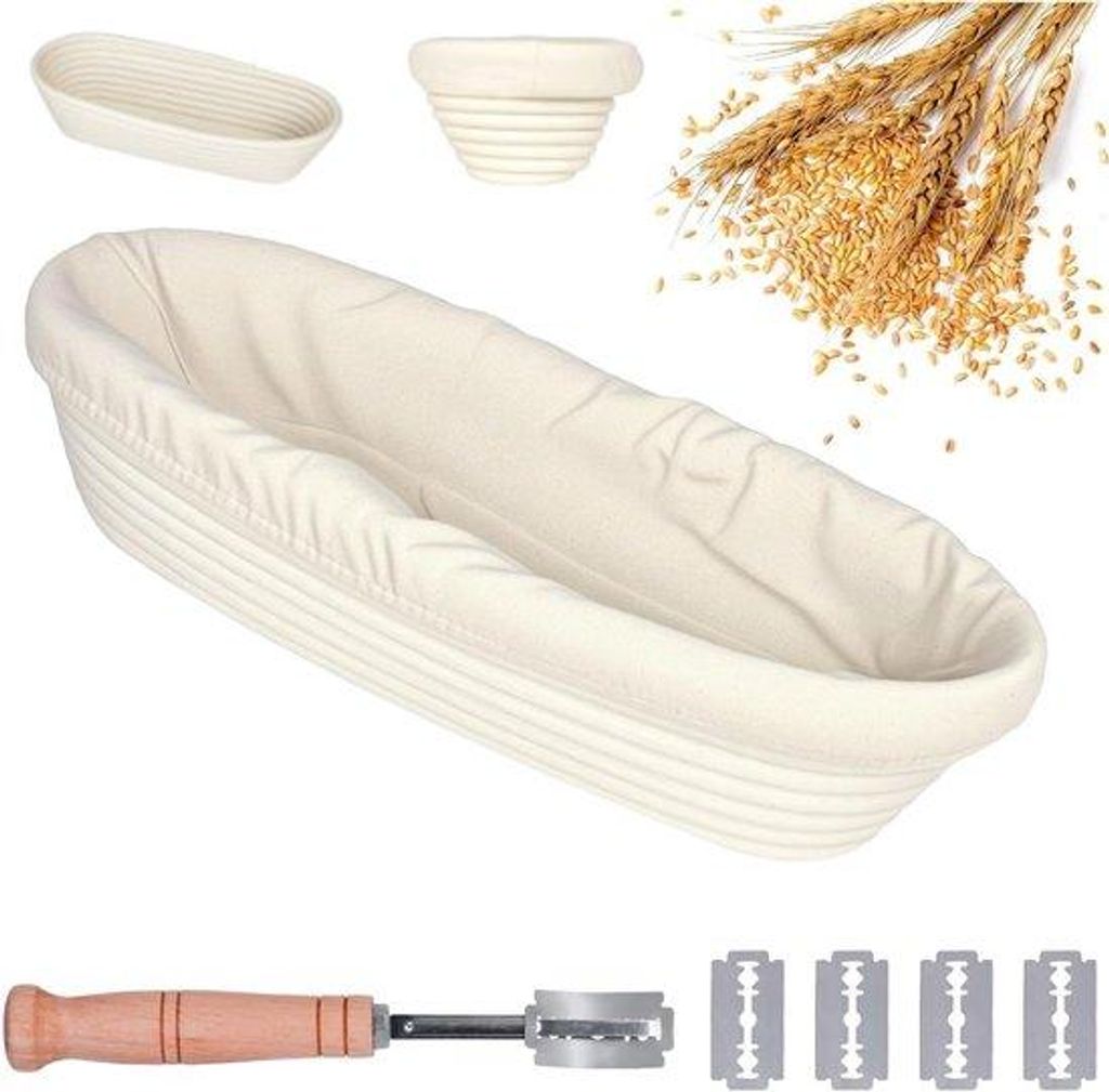 Hausbakker-Set mit Reisig-Brotteigmeißel und Backmesser mit Schleifmesser - 35 cm Ovale Form - für Hausbakker, Brotbacken, Aufbewahren