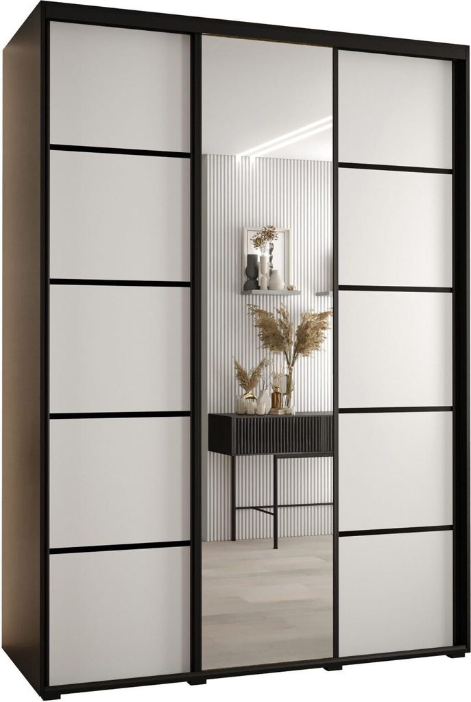 MEBLE KRYSPOL Davos 5 Schrank, drei Türen - 235,2x180x60 cm - Schwarz Weiß Schwarz