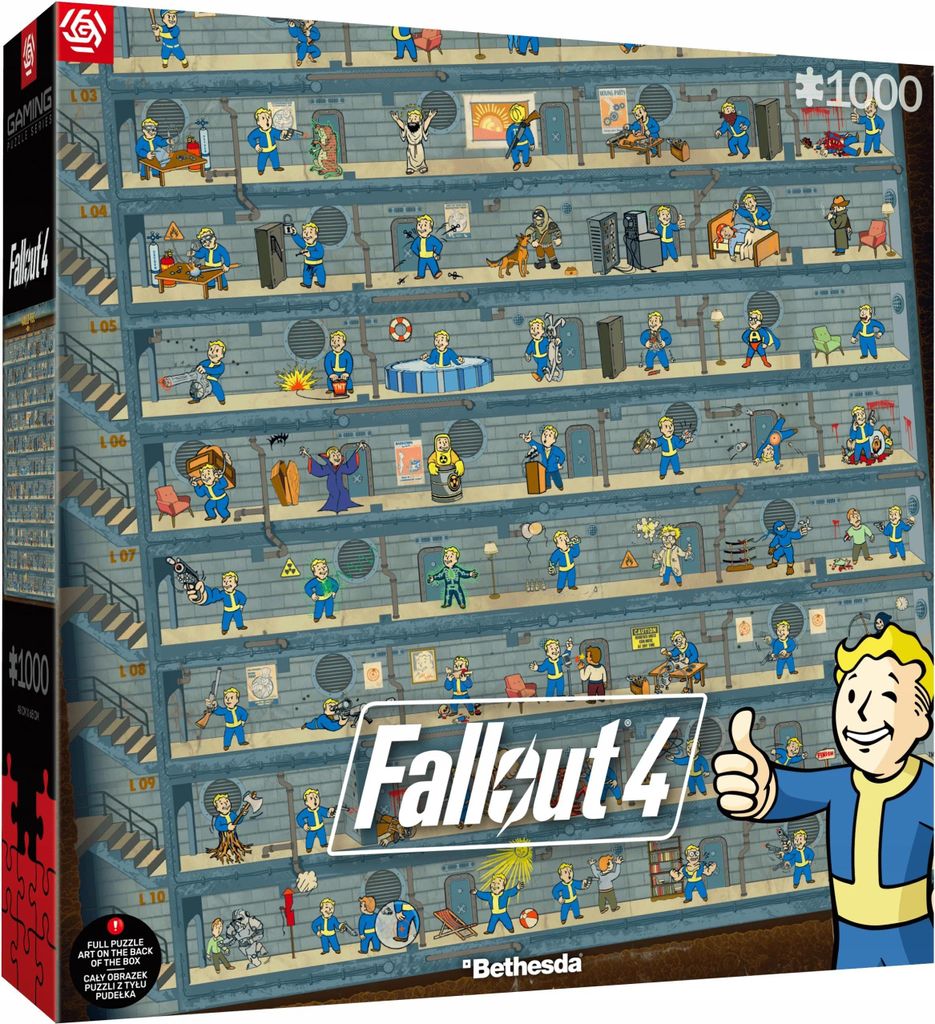 Puzzle z plakatem przedstawiającym atrybuty z gry Fallout Zdjęcie produktu 