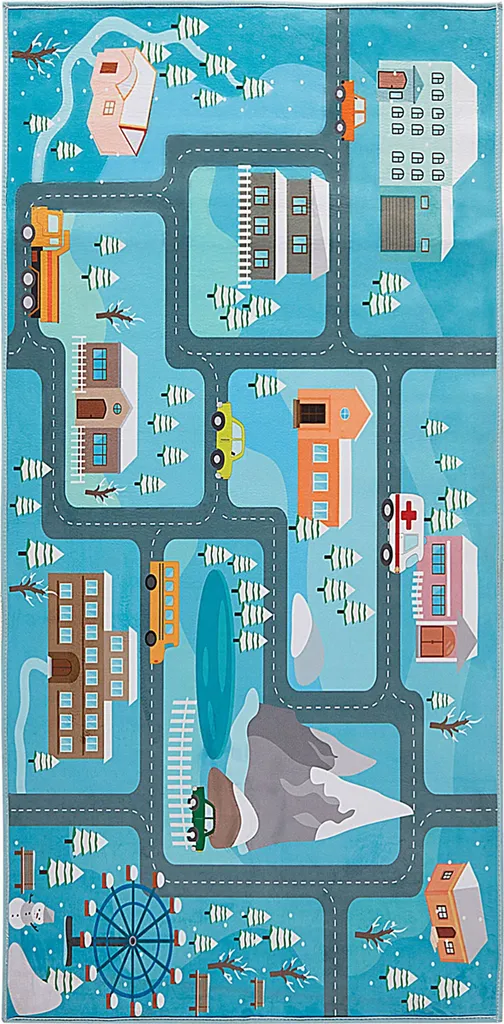 Tapis Coloré Enfants avec Motif Ville Hivernale Imprimé 80x150 cm
