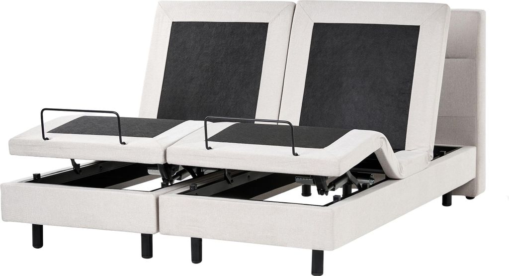 BELIANI Polsterbett Hellbeige Stoffbezug Gesteppt 160x200 cm Elektrisch Verstellbar Fernbedienung Hohes Kopfteil Modern Schlafzimmer Doppelbett