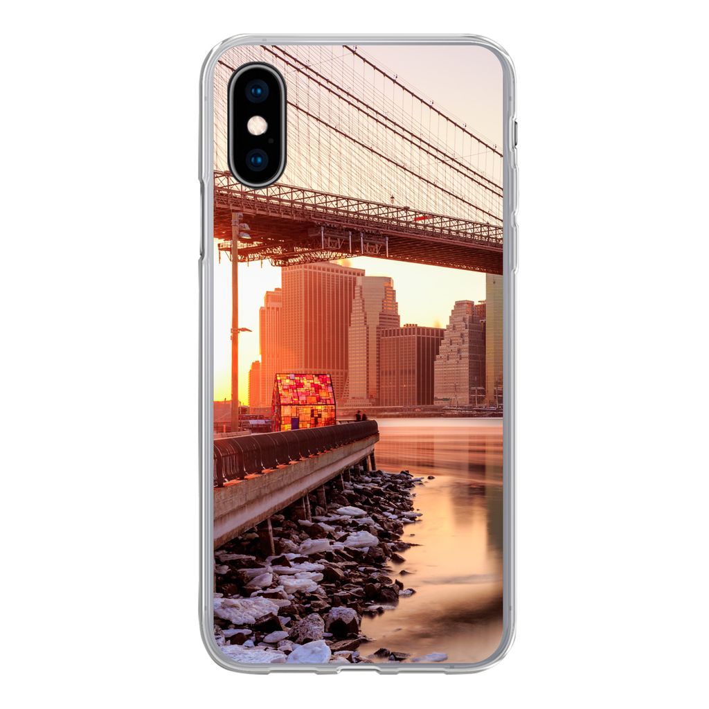 MuchoWow Handyhülle Schutzhülle Hülle für iPhone X New York - Brooklyn - Brücke Silikon Softcase Handy Hülle - Handyhülle