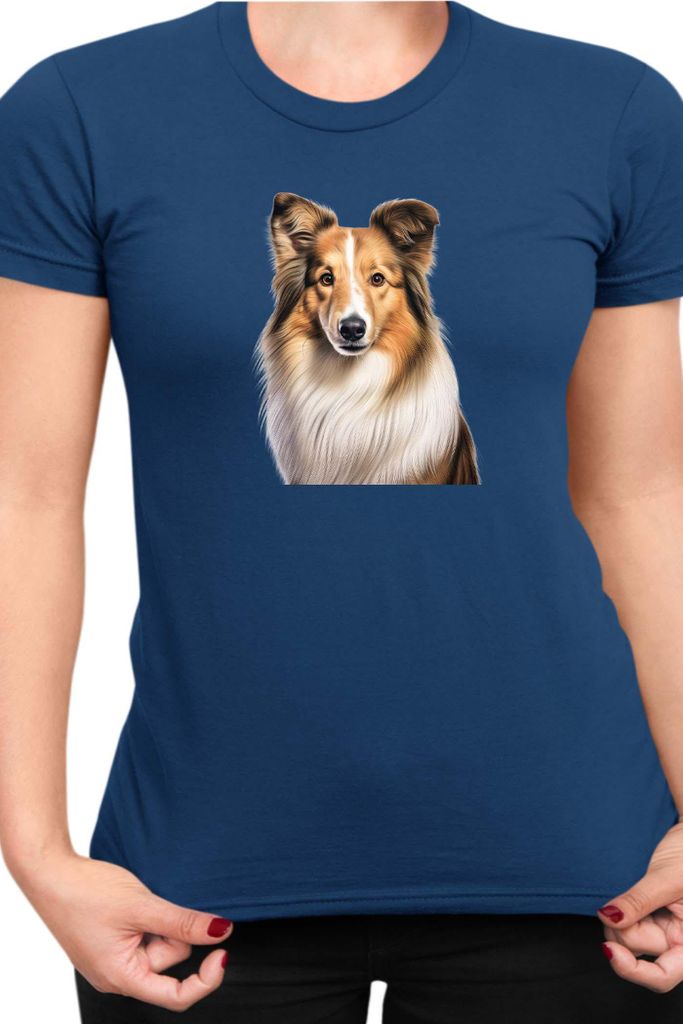 Damen T-Shirt Dogs Breeds Australian Shepherd Dog Breed 005, Lady M / Dunkelblau