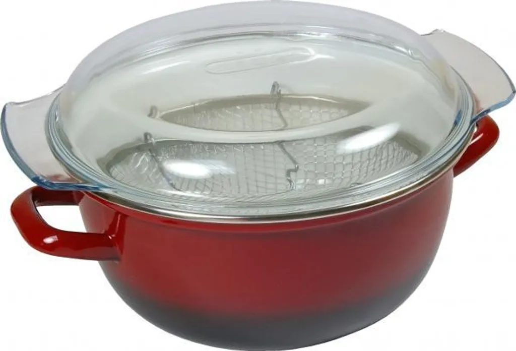 Friteuse Ibili-Volcan en acier émaillé rouge, dimensions 24 x 12,5 cm