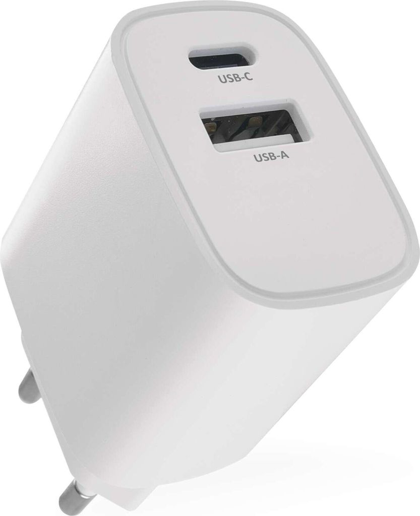 EMOS USB-C+A Ladegerät 15Watt, USB Netzteil ohne Kabel, USB-C und A-Typ, für Smartphone, iPhone, aufladbare Geräte, 5 V / 3 A, Weiß, V02B15