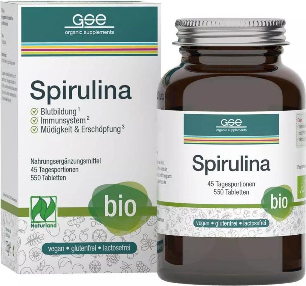 Gse Spirulina 500 mg organiczne tabletki Naturland 550 Zdjęcie produktu 