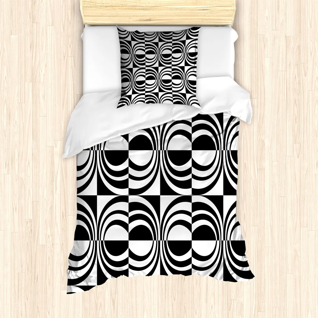 Set Letto Singolo ABAKUHAUS Checkered Curvy - Bianco e Nero Elegante