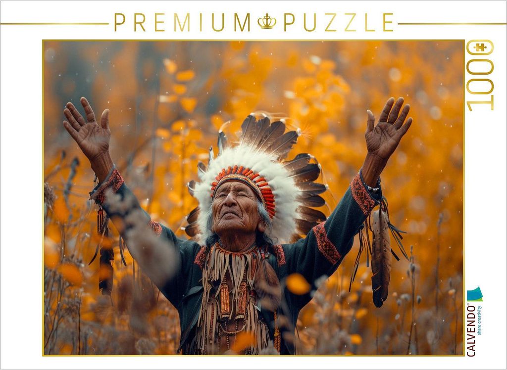 CALVENDO Puzzle Bitte an die Götter - Indianischer Häuptling | 1000 Teile Lege-Größe 64x48cm Foto-Puzzle für glückliche Stunden