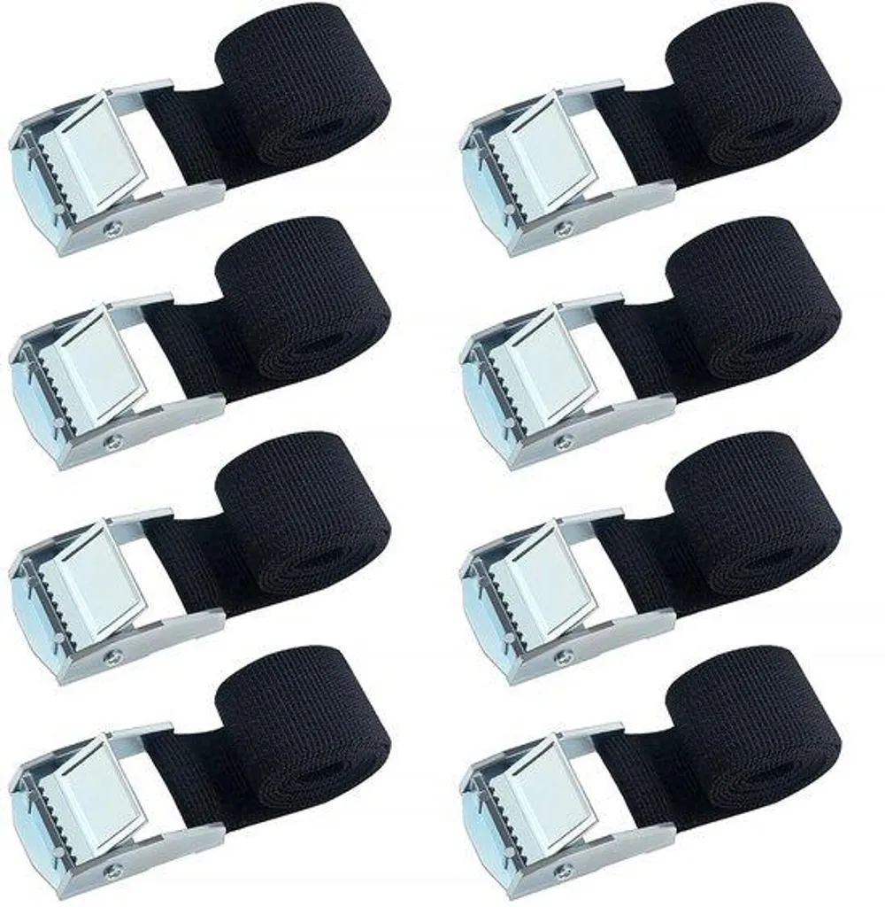 Sangle de serrage à boucle pour bagages et motos - Pack de 8 en noir