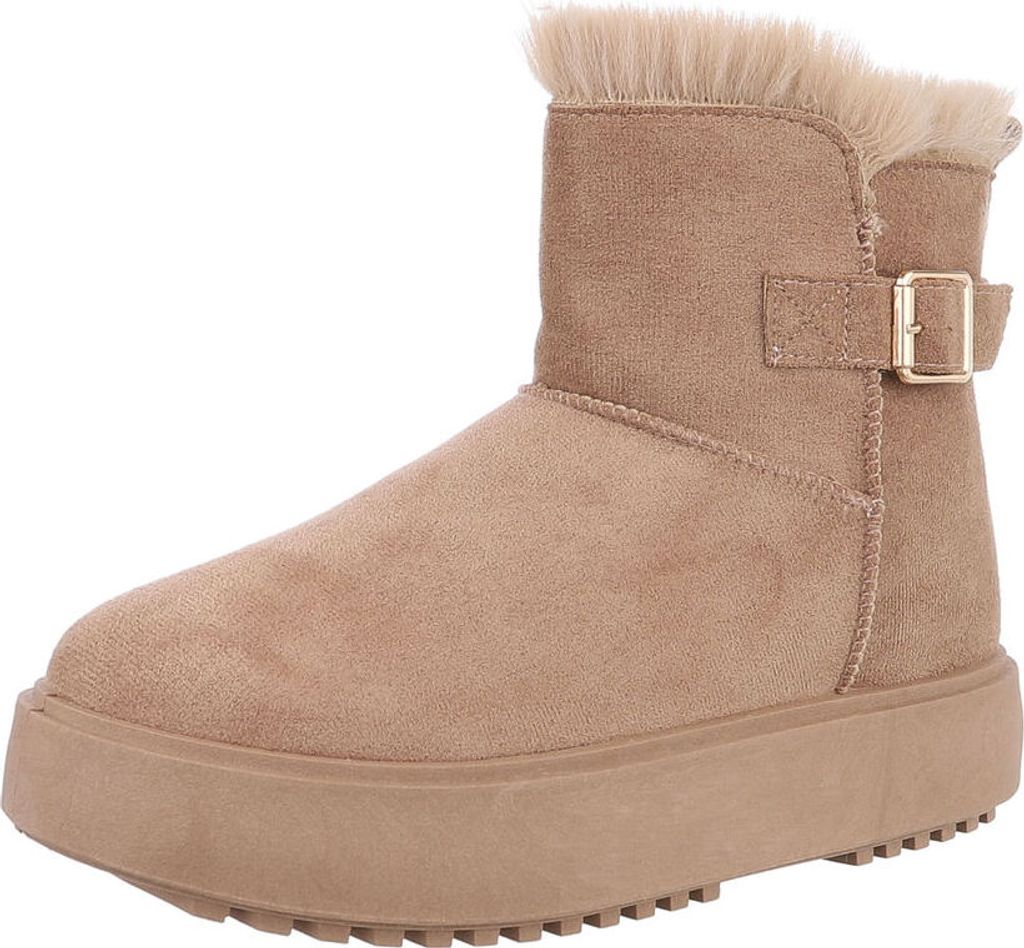 Ital-Design Damen Stiefeletten Plateaustiefeletten Warm gefüttert Wildlederoptik Snowboots 87214472 Hellbraun Gr. 37