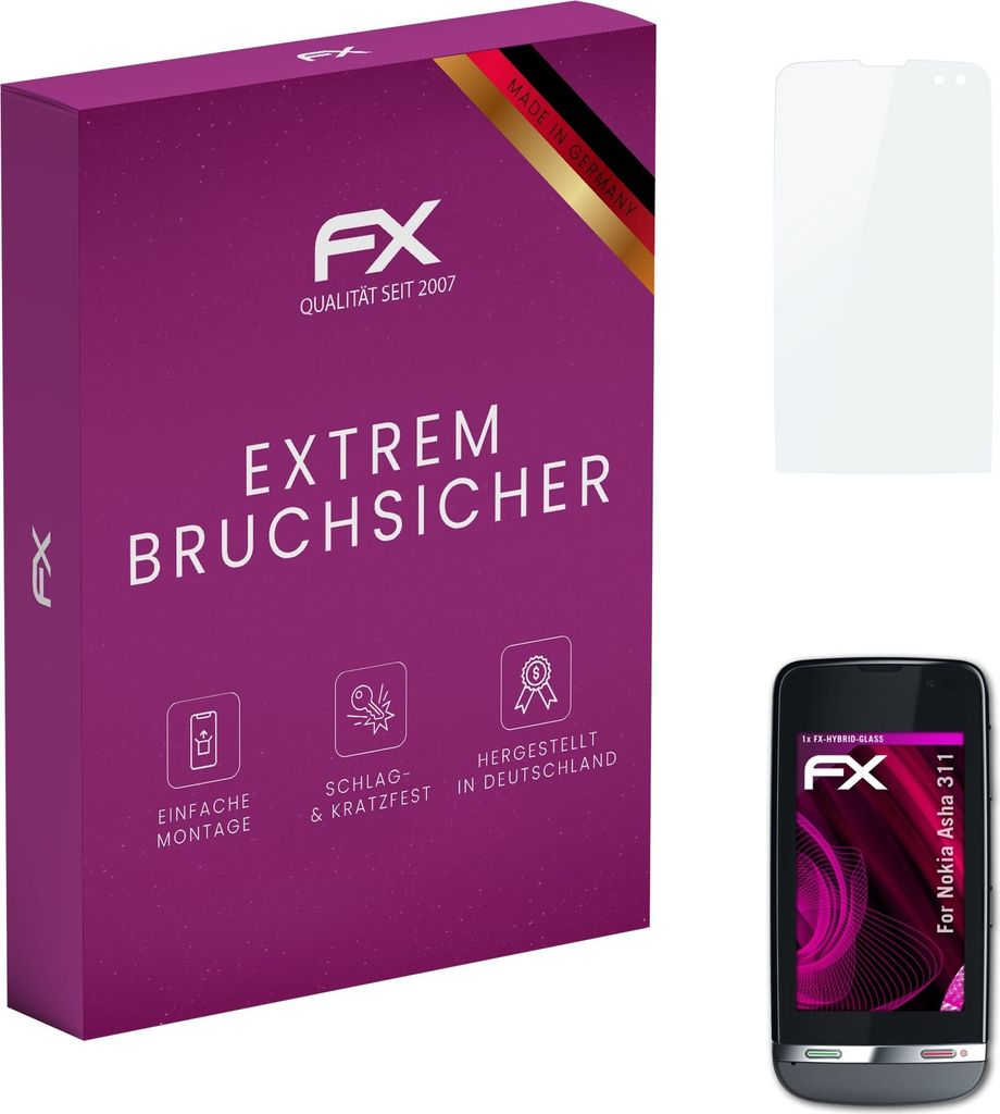 atFoliX FX-Hybrid-Glass Displayfolie kompatibel mit Nokia Asha 311 Glasfolie