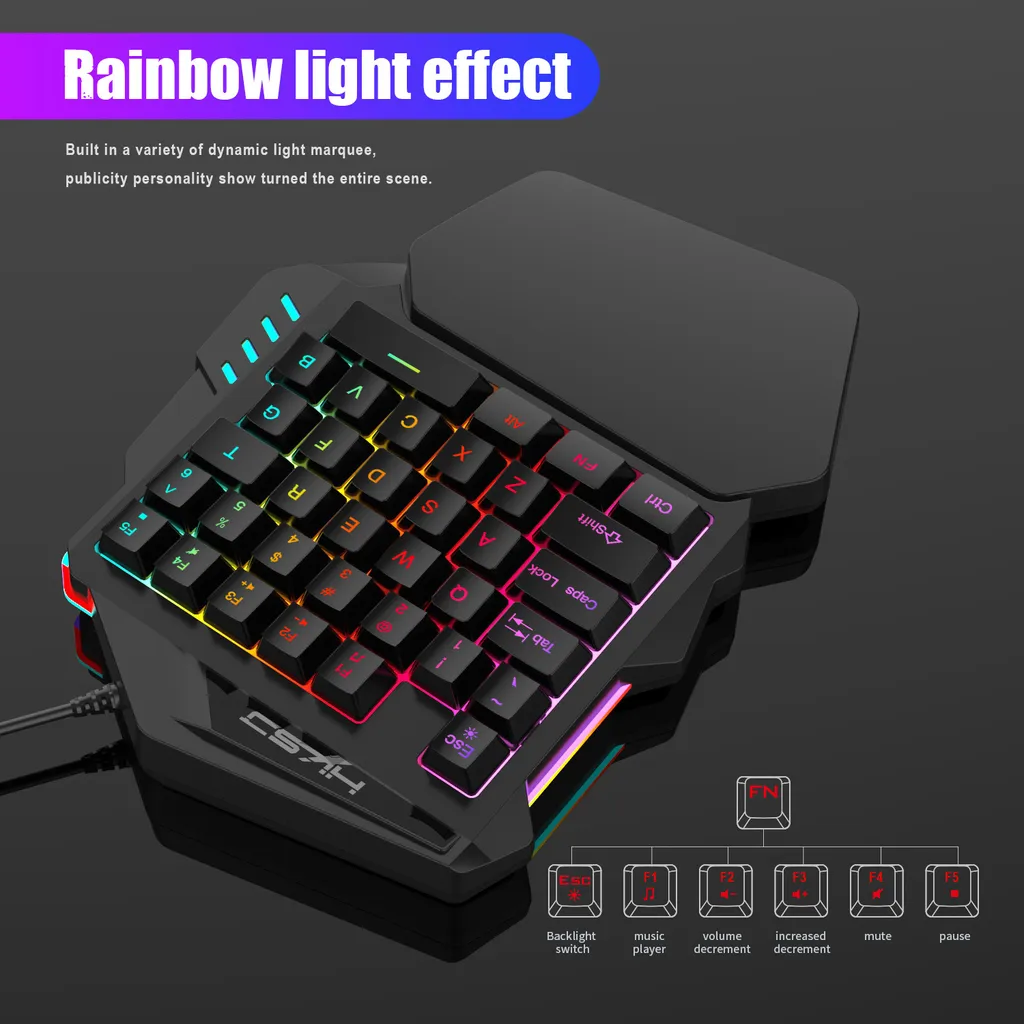 Mini clavier gaming mécanique à une main et souris rétroéclairée LED