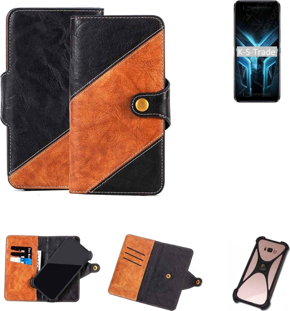 K-S-Trade Handyhülle Schutzhülle Bookstyle Case Wallet-Case kompatibel mit ZTE Blade V2020 5G Handy Cover Bumper Klapphülle schwarz hellbraun 1x