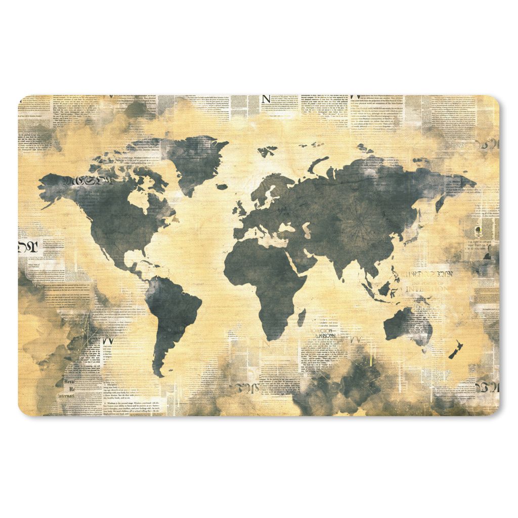 MuchoWow Schreibtischunterlage Weltkarte - Gold - Zeitungen 60x40 cm - XXL Mauspad - Großes Mauspad