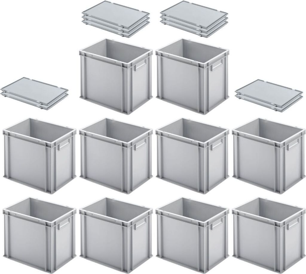 SuperSparSet 10x Eurobehälter mit geschlossenem Griff und Scharnierdeckel | HxBxT 32x30x40cm | 29 Liter | Grau | Eurobox, Transportbox, Transportb...