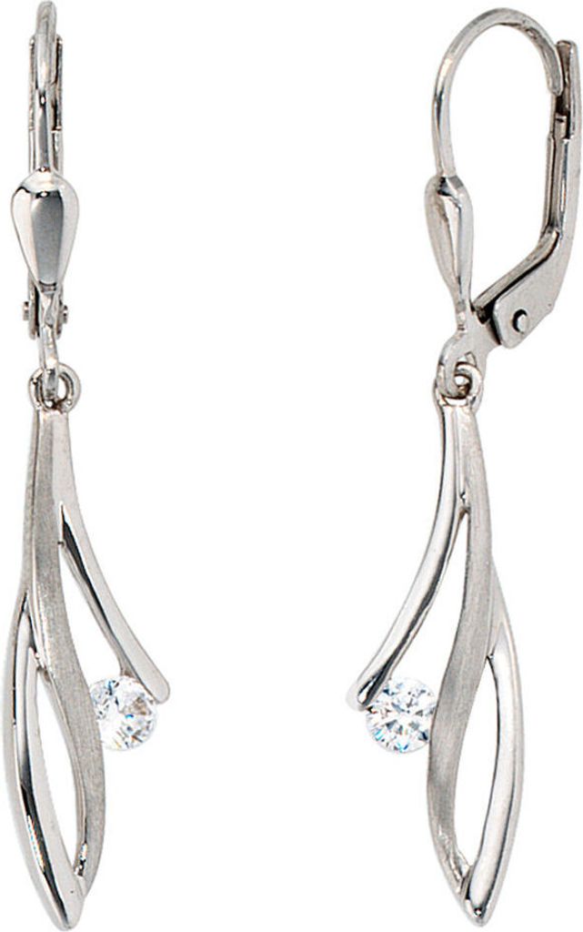 Ohrringe Ohrhänger Boutons mit 2 Zirkonia 333 Gold Weißgold mattiert Damen
