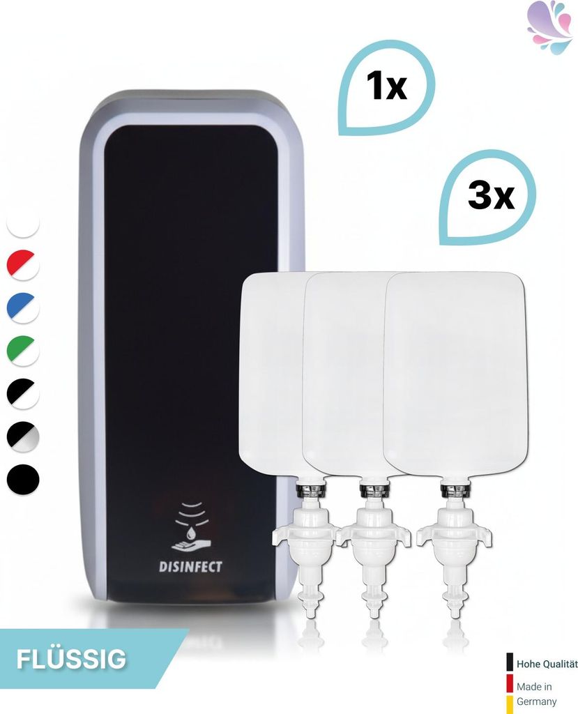 SET: Desinfektionsspender SENSOR, berührungslos Blanc Cosmos + 3x 1-L Haut- und Händedesinfektion - PRODUKTSET : Farbe - Silber / Schwarz Farbe: ...