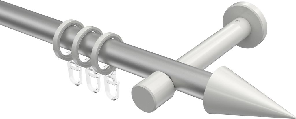 Interdeco Gardinenstange / Vorhangstange Silbergrau / Weiß, Typ Prestige Savio (Kegel), 20 mm Ø 1-läufig, 420 cm