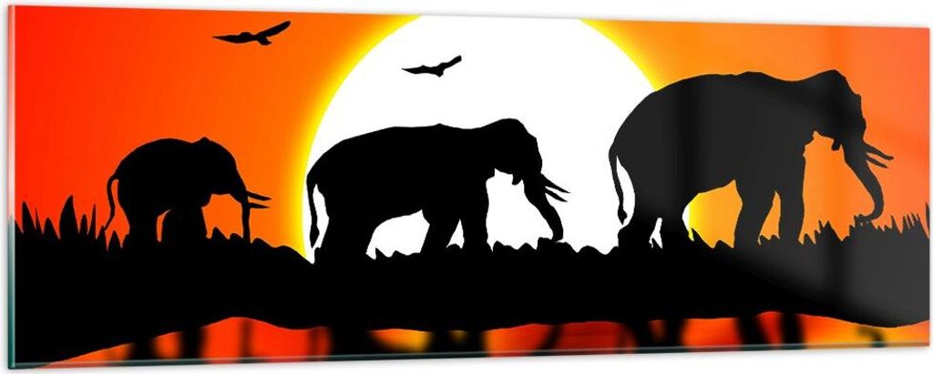 Bilder auf glas - Tiere Afrikaner Elefanten Natur - 90x30cm - Glasbilder - Wandbilder - Kunstdruck - zum Aufhängen bereit - Wanddekoration aus Gla...