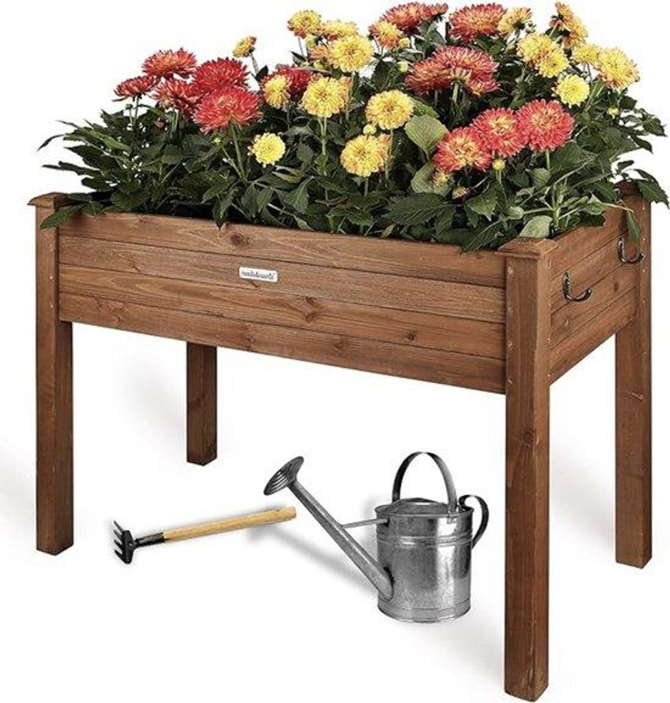 Houten verhoogde plantenbak smal rechthoekig met worteldoek voor Balkon und Terras Kruidenbak Holz