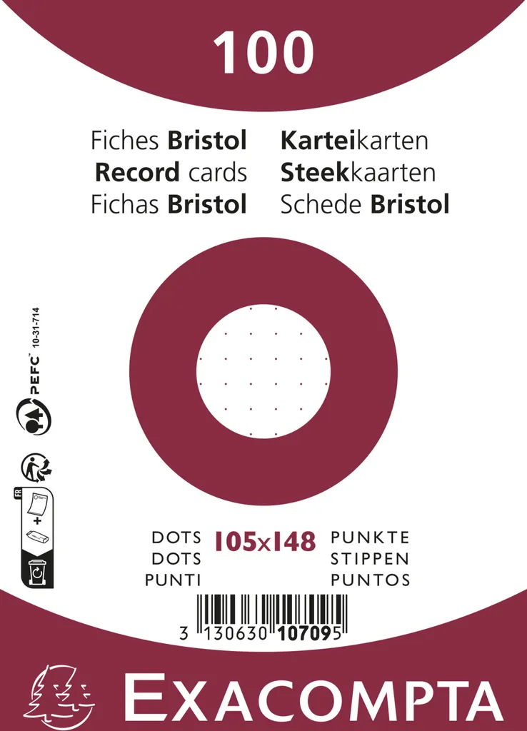 Fiches bristol Exacompta dots 105x148mm blanc rigide lot 20x 100 unités