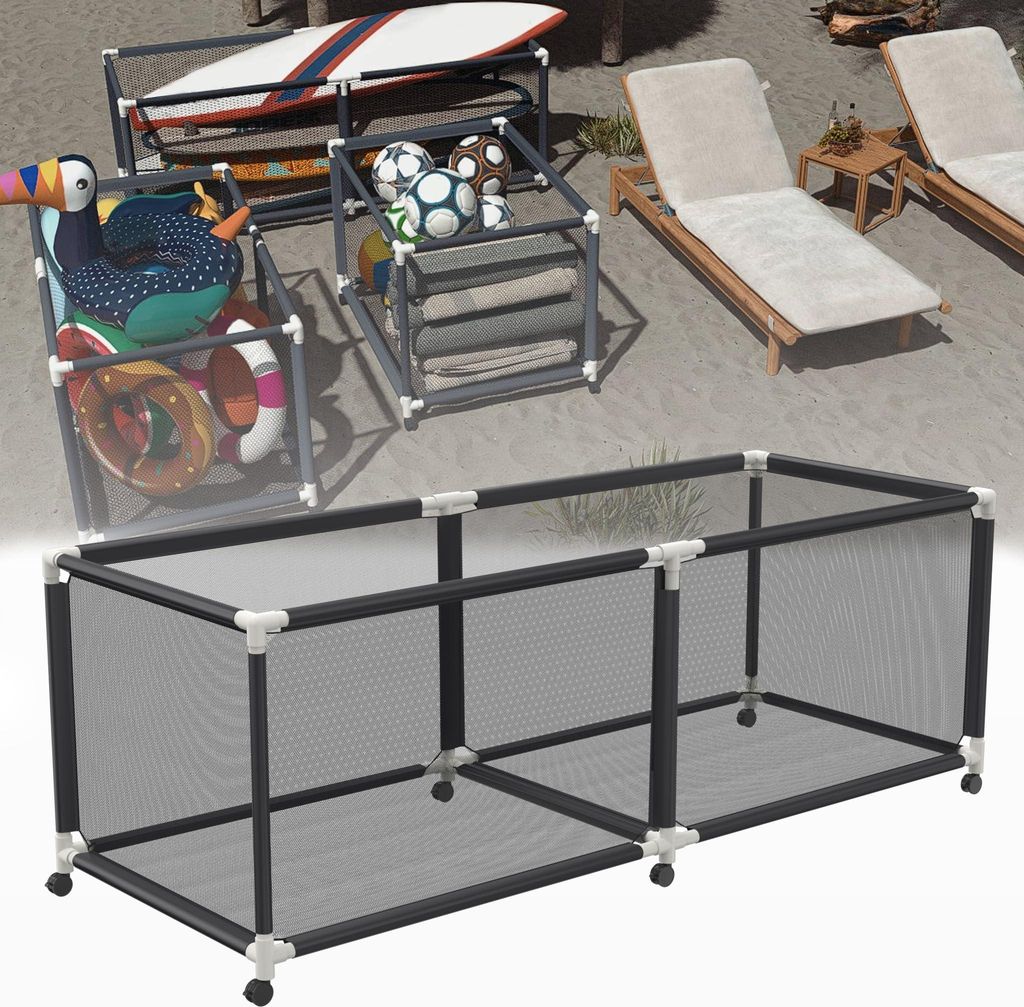 YARDIN Pool Aufbewahrungsbehälter 230x79x88cm Außen Pool-Aufbewahrungsbox mit Rollen, Schwarz Netz Organizer für Schwimmringen, Strandbälle, Po...