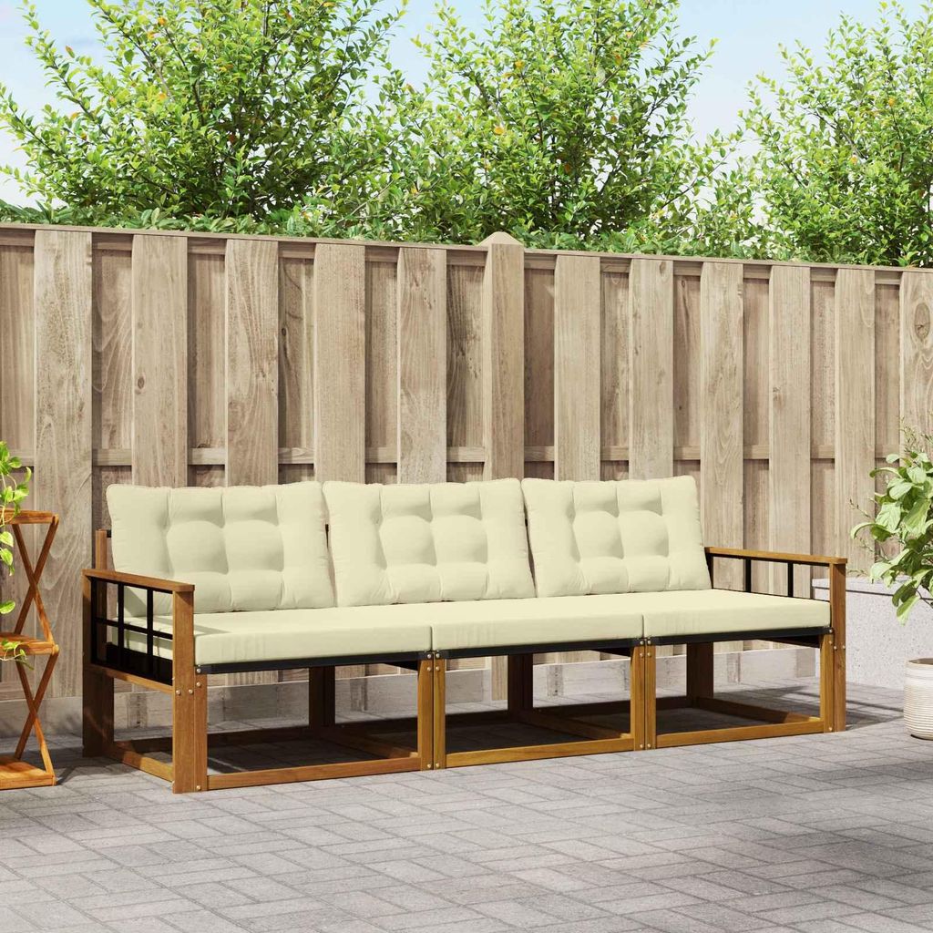 "Neues Produkt" Outdoor-Sofagarnitur ANTI-UV - CLORIS - mit Kissen - 3 pcs - Natur und Creme - Modern Gartensofas V637