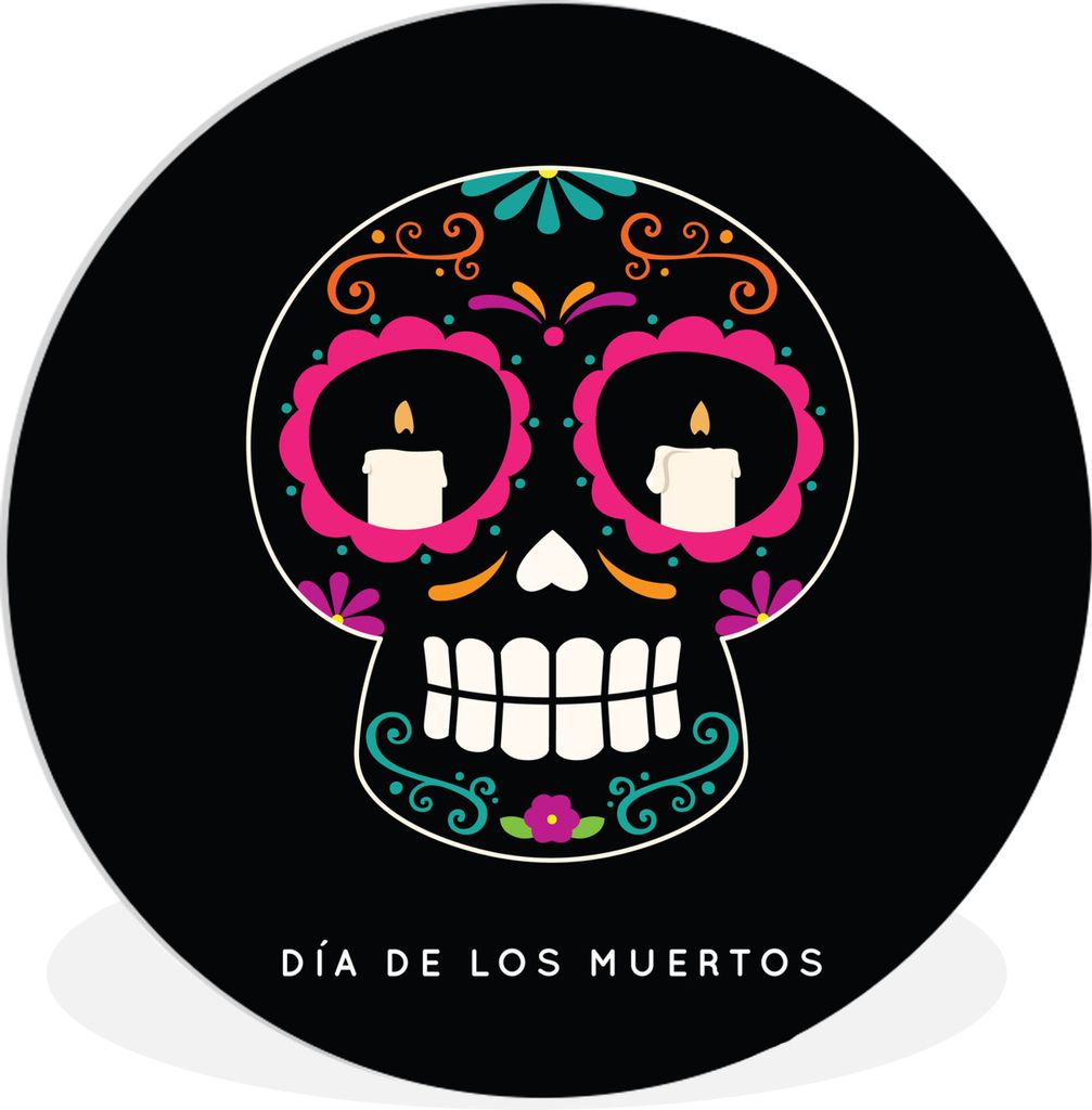 MuchoWow Rundes Wandbild - Runde Bilder Bunte Illustration des Dia de los Muertos Ø 90 cm Kreis Wanddekoration Kunststoff - Wandkreis - Wandschm...
