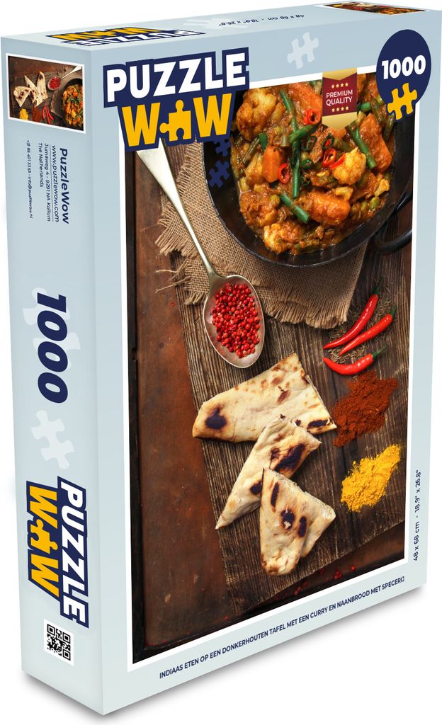 MuchoWow Puzzle 1000 Teile Indisches Essen auf einem dunklen Holztisch mit einem Curry und Naan-Brot mit - Spielzeug - Alt und Jung - Spiele - Pu...