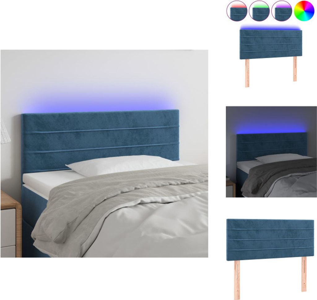 vidaXL LED Kopfteil Dunkelblau 90x5x78/88 cm Samt - Kopf- & Fußenden