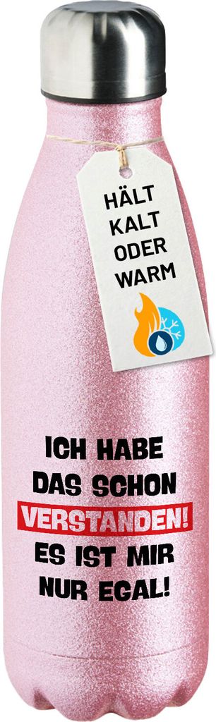 Huuraa Trinkflasche Schon verstanden ich mit nur egal 500ml Pink Edelstahl Wasserflasche Trinkflasche Geschenkidee