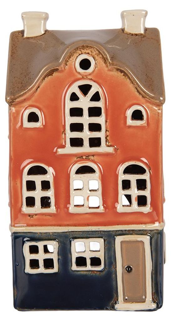 Clayre & Eef theelichthouder Haus, 12x9x22 cm, oranje, Productafbeelding 