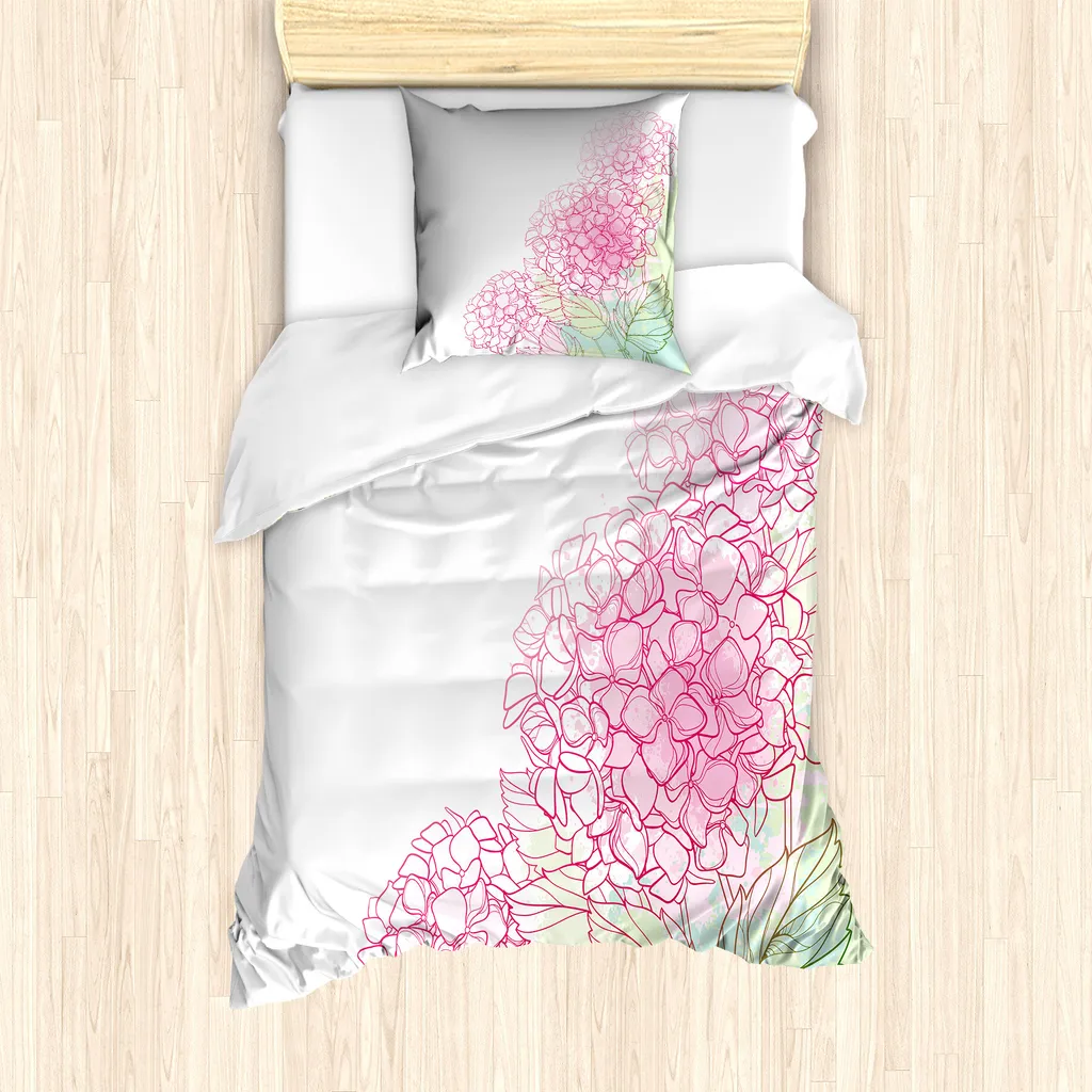 ABAKUHAUS Set copripiumino per letto singolo, fiori artificiali color grunge, antiacaro, adatto a chi soffre di allergie, con federa, 135 cm x 200 cm - 80 x 80 cm, rosa verde chiaro - 1