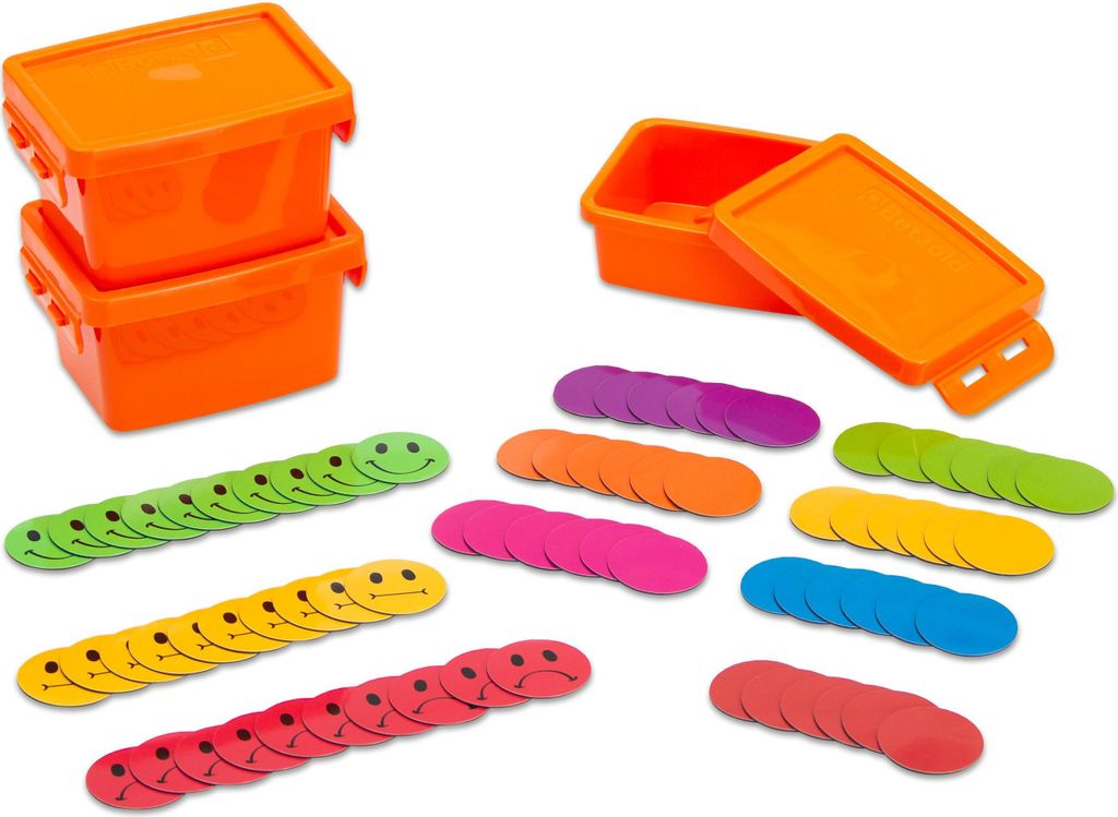 Betzold Sparset Magnetscheiben und Materialboxen, Boxenfarbe: orange